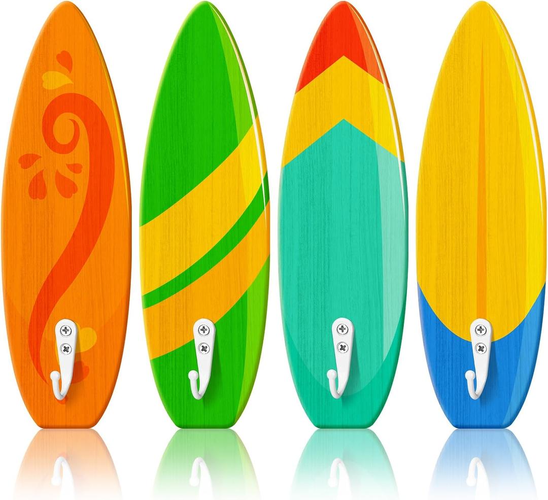 Sintuff 4 Pcs Pool Towel Hooks Wooden Ornament Hooks Hawaii Decorative Wall Hooks Towel Rack Hangers for Beach Swimming Pool Bathroom Bedroom Decoration (Classic Style)