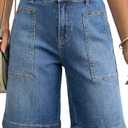 Astylish Women's High Waisted Wide Leg Denim Shorts Stretchy Trendy Utility Jorts Oversized Patch Pockets Bermuda Jean Short, Size 12