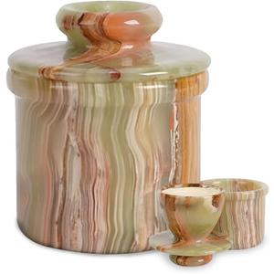 Oceanic Marble Butter Crock with Lid: 4" Gray Marble Handmade Butter Storage Dish - Stylish Kitchenware
(Onyx Green)