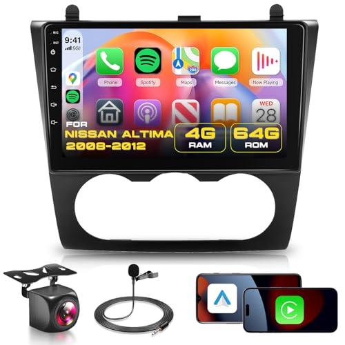 [4G+64G] Car Radio for Nissan Altima 2008-2012 with Wireless CarPlay Android Auto,9 NCH IPS Touch Screen Android 13 GPS WiFi Bluetooth DSP Audio HD Backup Camera (Manual A/C)