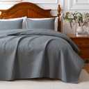 Gray 100% Cotton King Size Quilt Bedding Set, 3 Pieces Modern Style Coin Pattern Bedspread, Soft Bed 100% Cotton Batting Coverlet, All-Season Quilted Comforter Bed Cover, 1 Bedspread, 2 Pillowcases