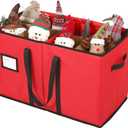 Sattiyrch Christmas Figurine Storage Box & Nutcracker Storage Container, 600D Canvas,Keeps 8 Holiday Figurines,15 Inches,Adjustable Area & Pockets for Decorations