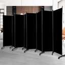 Room Divider Folding Privacy Screens with Lockable Wheels, 176'' Fabric Partition Room Dividers Freestanding Room Divider Panel for Room Separation, Wall Divider for Home Office Bedroom Studio Decor (Wheel-8 Panel, Black)