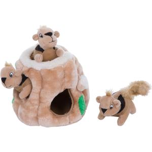 Outward Hound Hide-A-Squirrel Dog Toy  Interactive 2in1 Plush Puzzle with 3 Squeaky Removable Squirrels, Small