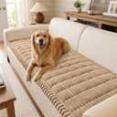 DecorUhome Fuzzy Pet Couch Cover for Dogs, Non-Slip Sofa Covers for 3 Cushion Couch, Soft Thick Furniture Couch Protector, Washable Sofa Slipcovers, Khaki, 27.6" x 70.9"