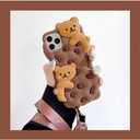 Yatchen Bear Case for iPhone 16 Pro Max,Cute Cookie Bear Kawaii Phone Cases 3D Cartoon Cover with Keychain Strap Lanyard Funny Women Girls Soft Silicone Protector for iPhone 16 Pro Max
