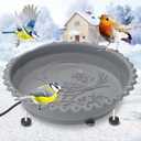 Heated Bird Bath for Outside Winter,100W Thermostatically Controlled Heated Birdbath with Metal Extension Screws Water Heated Bird Bath for Outdoor Garden Yard Patio Lawn(Gray)