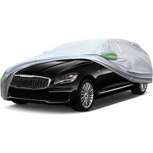 Full Car Cover Universal 6 Layers Outdoor Thicked All Weather Cover, Sunshield, Waterproof, Snow Proof, UV Proof, Scratch Proof, Bird Droppings, 6 Reflective Strips, Fits Sedans up 205"-216"