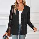ULTRANICE Women's Cardigan Sweaters Lightweight Long Sleeve Open Front Knitted Button Down Cardigans Tops with Pockets (Black, S)
