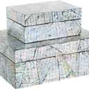 Deco 79 Mother of Pearl Shell Abstract Handmade Decorative Box Angular Mosaic Storage Decorative Keepsake Box with Iridescent Finish, Set of 2 Storage Box 12", 8"W, Multi Colored