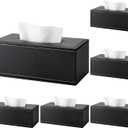 6 Pack Fashion Leather Tissue Box Cover - Tissue Box Cover Rectangle for Bathroom Kitchen Bedroom Office with Magnetic Locking Bottom (Black)