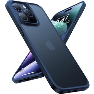 TORRAS Shockproof for iPhone 15 Pro Case 6.1", 12FT Military Grade Drop Tested, Anti-Fingerprint Anti-Scratch Semi-Clear Back with Silicone Slim Thin Protective Phone Case for iPhone 15 Pro, Blue