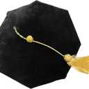 Unisex Doctoral Tam with Gold Bullion Tassel Black Velvet 8 Sided Graduation Tam One Size