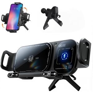 Wireless Charging Rotating Car Mount, High Intelligent 2 in 1 Auto Rotating Phone Holder, One-Click Rotation & Clamping,Car Charger Fast Charging,Universal Phone Holder for Smartphone/Pad (Black)