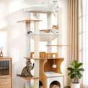 Gitelsnour Cat Tree, 70.9 Inch Wood Cat Tower for Large Cats Adult, Modern Cat Furniture with Double-Layer Wooden Cat Condo, 2 Platforms, Large Hammock and Scratching Posts, Walnut GCT102WB
