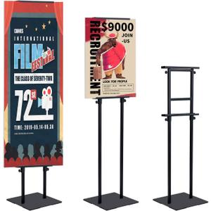 AKTOP Heavy Duty Floor Standing Sign Holder with Non-Slip Mat Base, Adjustable Banner Stand Height Up to 82.6 inch, Double-Sided Pedestal Poster Stand for Indoor Outdoor Display