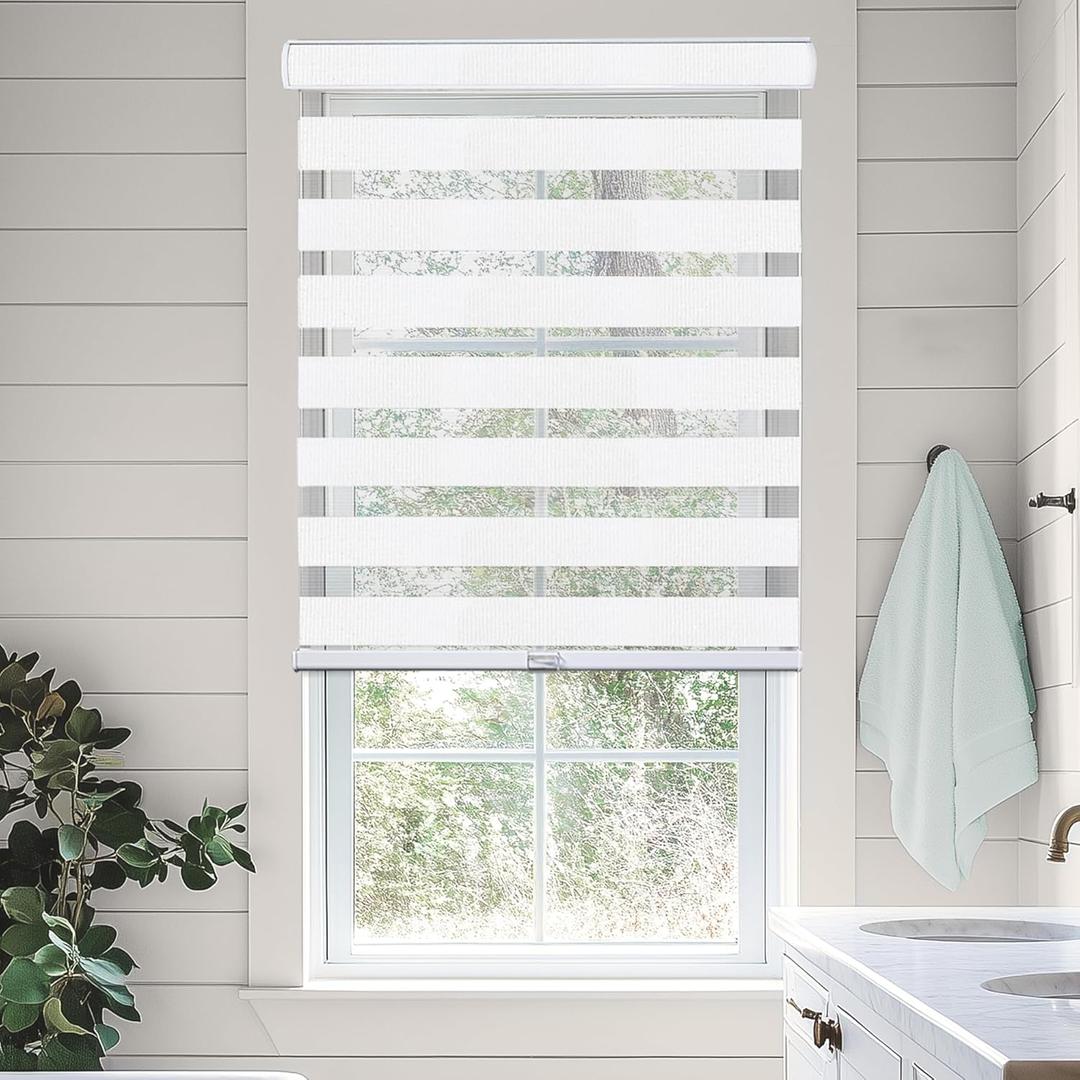 CHICOLOGY Zebra Blinds, Roller Window Shades, Blinds for Windows, Roller Shades for Windows, Window Shades for Home, Window Shades, Pull Down Shades for Windows, 55" W X 72" H, Basic Arctic