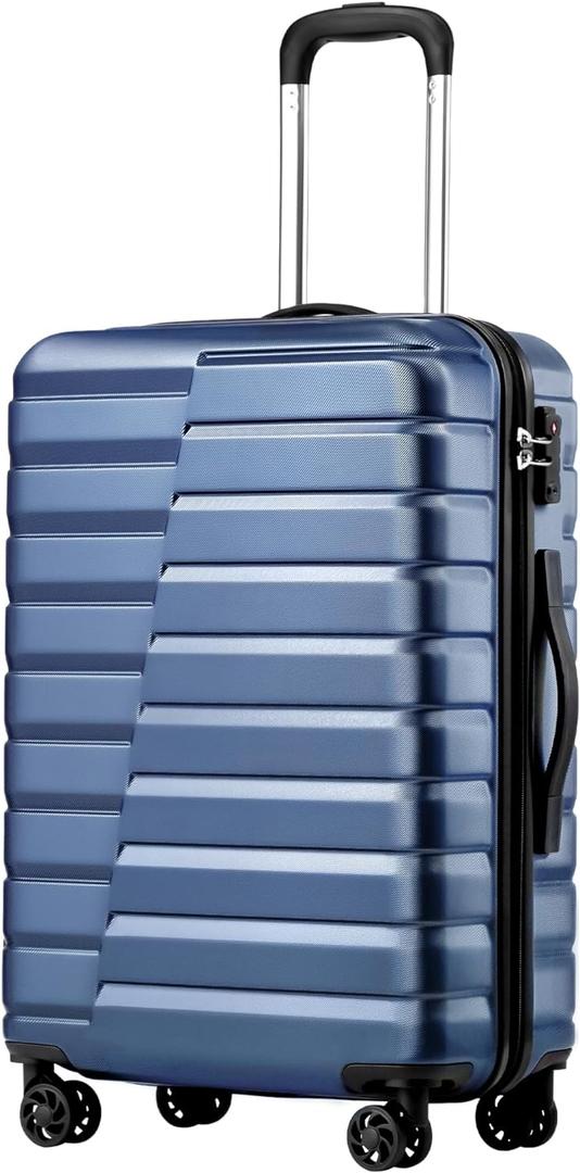 Coolife Carry On Luggage Airline Approved with Wheels Hard Shell Suitcase Spinner TSA Lock Telescopic Handle 20-Inch, Blue