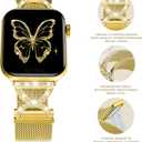Metal Magnetic Band Compatible with Apple Watch 46mm 42mm 44mm 45mm 49mm 38mm 40mm 41mm, Stainless Steel Dressy Mesh Loop Strap with X-Shape Diamond Women