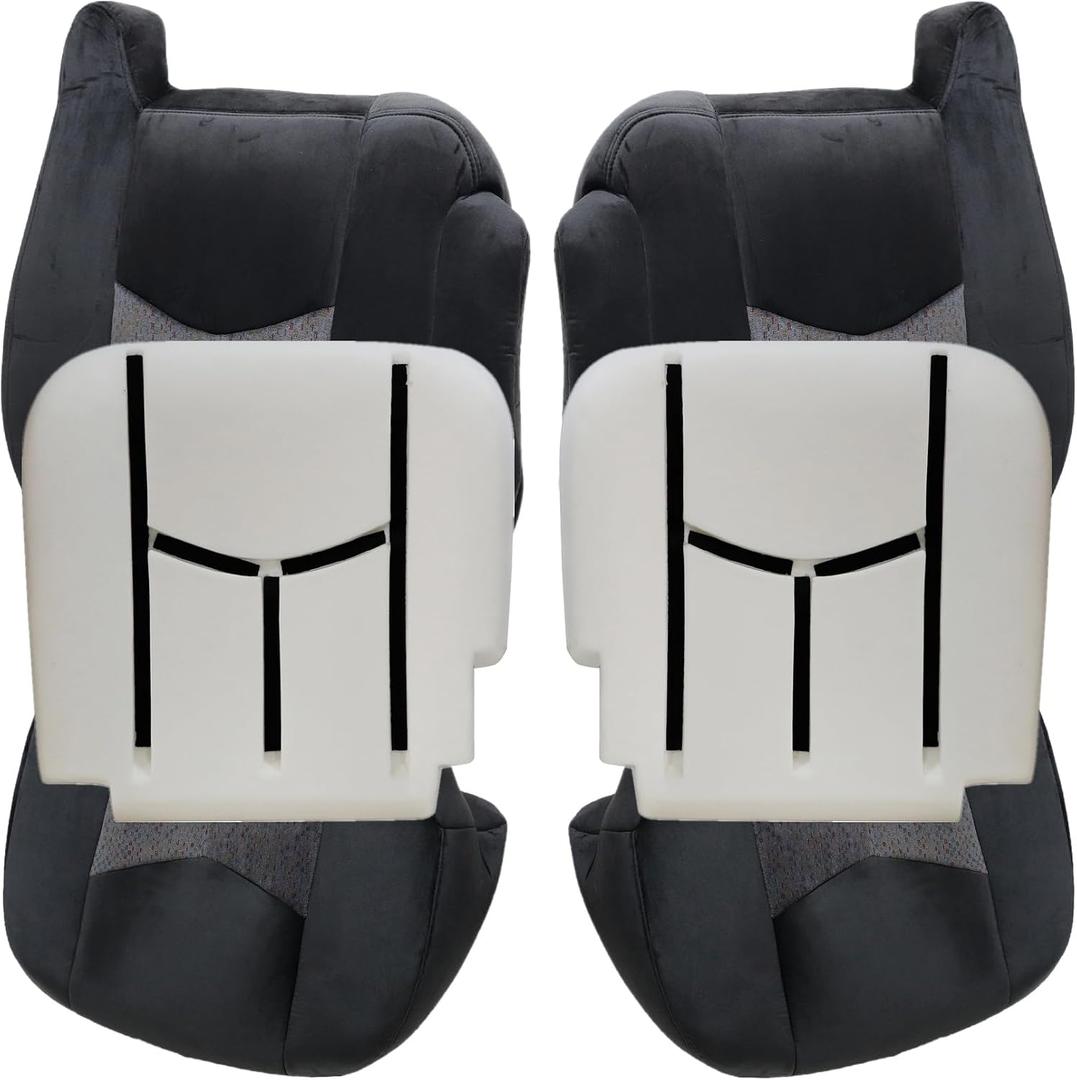 NLQR Dark Gray 69D Driver & Passenger Side Bottom & Top Lean Back Replacement Cloth Seat Covers & Foam Cushions Compatible with Chevy Silverado 1500 2500 3500 2003 2004 2005 2006 2007