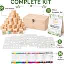 103 Pcs Baby Shower Games Sign Kit, Wooden Blocks to Decorate | 60 Smooth 1.5 inch Pine Blocks,36 Markers,5 Templates, Baby Shower Sign and Wooden Storage Box for Guest Activities