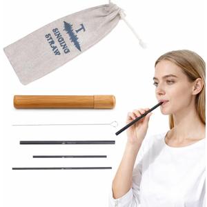 Adkoat Singing Straw Vocal Training Set of 3: Titanium Straws for Improved Breath Control & Clarity & Range - Professional Vocal Training Gifts for Singer Speaker Coach | Cleaning Brush & Metal Case