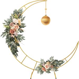 7.2 Feet Moon Shaped Wedding Arch Backdrop Stand Gold Frame for Festival Decorations Easy Assembly Rustproof Reusable Iron Material Ideal for Wedding Venue and Party Balloon Arch Display