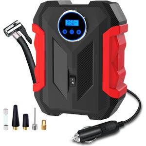 Digital Air Compressor for Car Auto Pump Portable Tire Inflator with LED Light DC 12V, Red