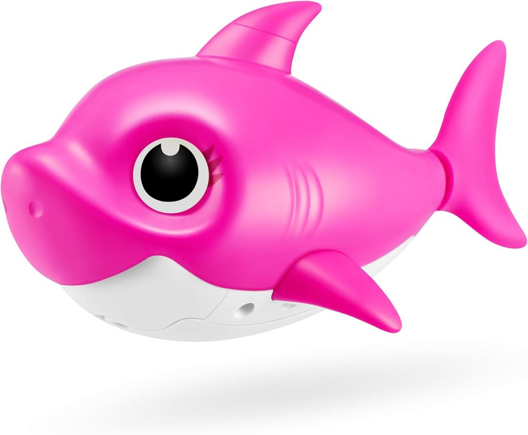 Robo Alive Junior Baby Shark New Silicon Fins Version Singing and Swimming Mommy Shark (Pink) by ZURU