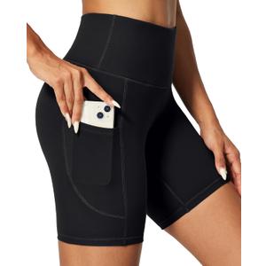 IUGA Biker Shorts Women 6" Tummy Control Workout Shorts Women with Pockets High Waisted Yoga Running Gym Spandex Compression (Black, XL)