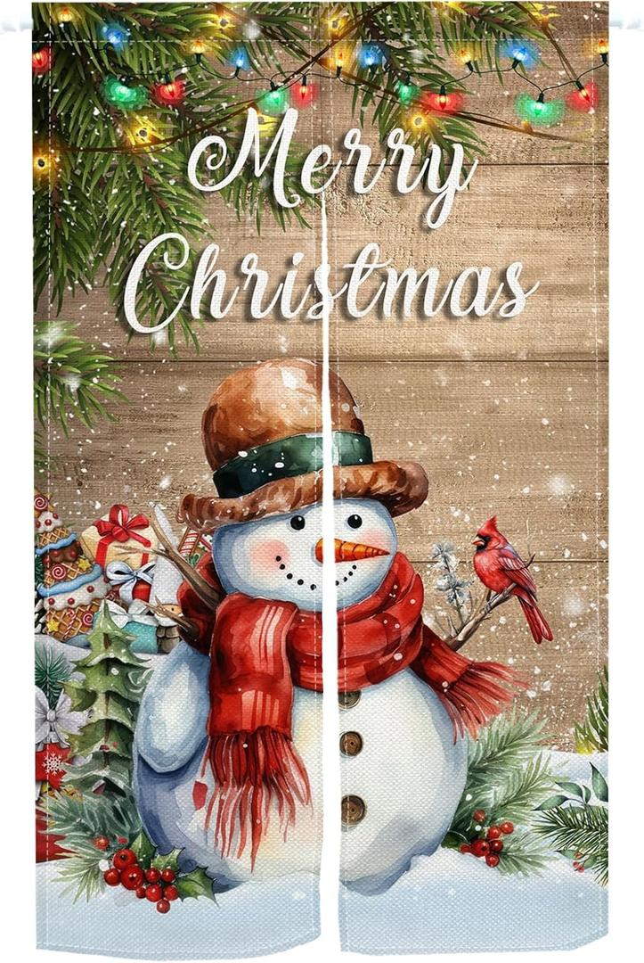 Noren Christmas Japanese Doorway Curtain Merry Christmas Balls Snowman Wooden Xmas Tree Bird Winter Noren Japanese Door Curtain Bedroom Partition Kithchen Divider Bathroom Door Decor 33.5"x 59" (Ft28)