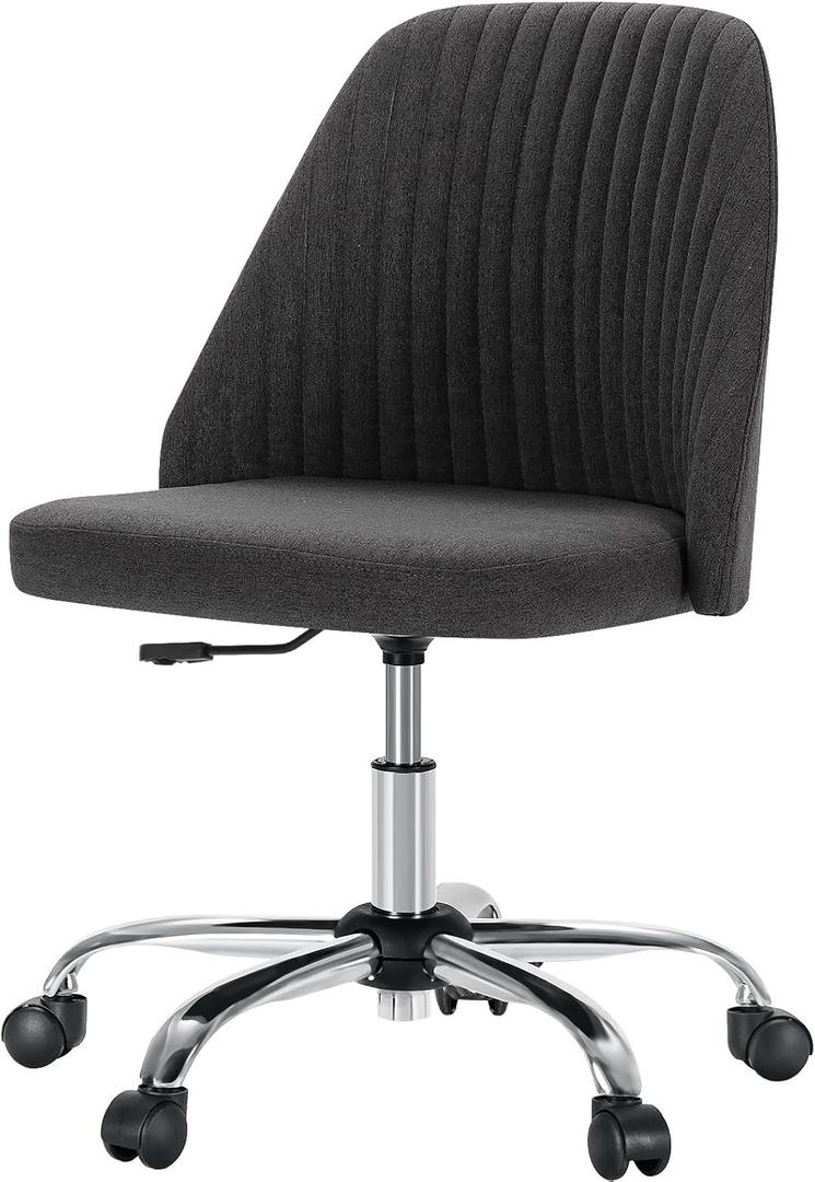 DUMOS Office Desk Chair, Modern Cute Rolling Vanity Swivel Task Chairs with Wheels, Comfortable Back Seat Armless for Home, Bedrooms, Office, Study, Student, Adults, Make-up, Dressing Room, Dark Grey (Dark Grey)
