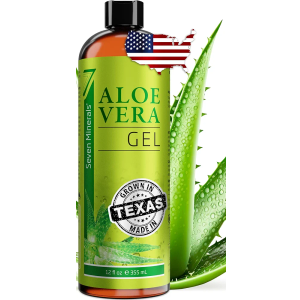 Seven Minerals Organic Aloe Vera Gel from freshly cut 100% Pure Aloe - Big 12oz - HighestQuality, Texas grown, Vegan, Unscented - For Face, Skin, Hair, Sunburn relief