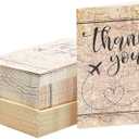 48 Pack Travel Thank You Cards with Envelopes, 4x6 Notecards with Airplane, Map, and Adventure Design (Brown) - Airplane Thank You Cards