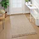 Collive Washable Area Rug 3' x 5', Modern Farmhouse Woven Kitchen Rugs, Tan/Cream Indoor Outddor Mat Braided Throw Carpet for Entryway Bedroom Nursery Laundry Living Room