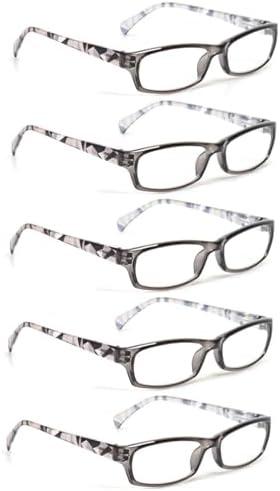 Kerecsen Reading Glasses 4 Pairs Fashion Ladies Readers Spring Hinge with Pattern Print Eyeglasses for Women (4 Grey, 1.25, x)