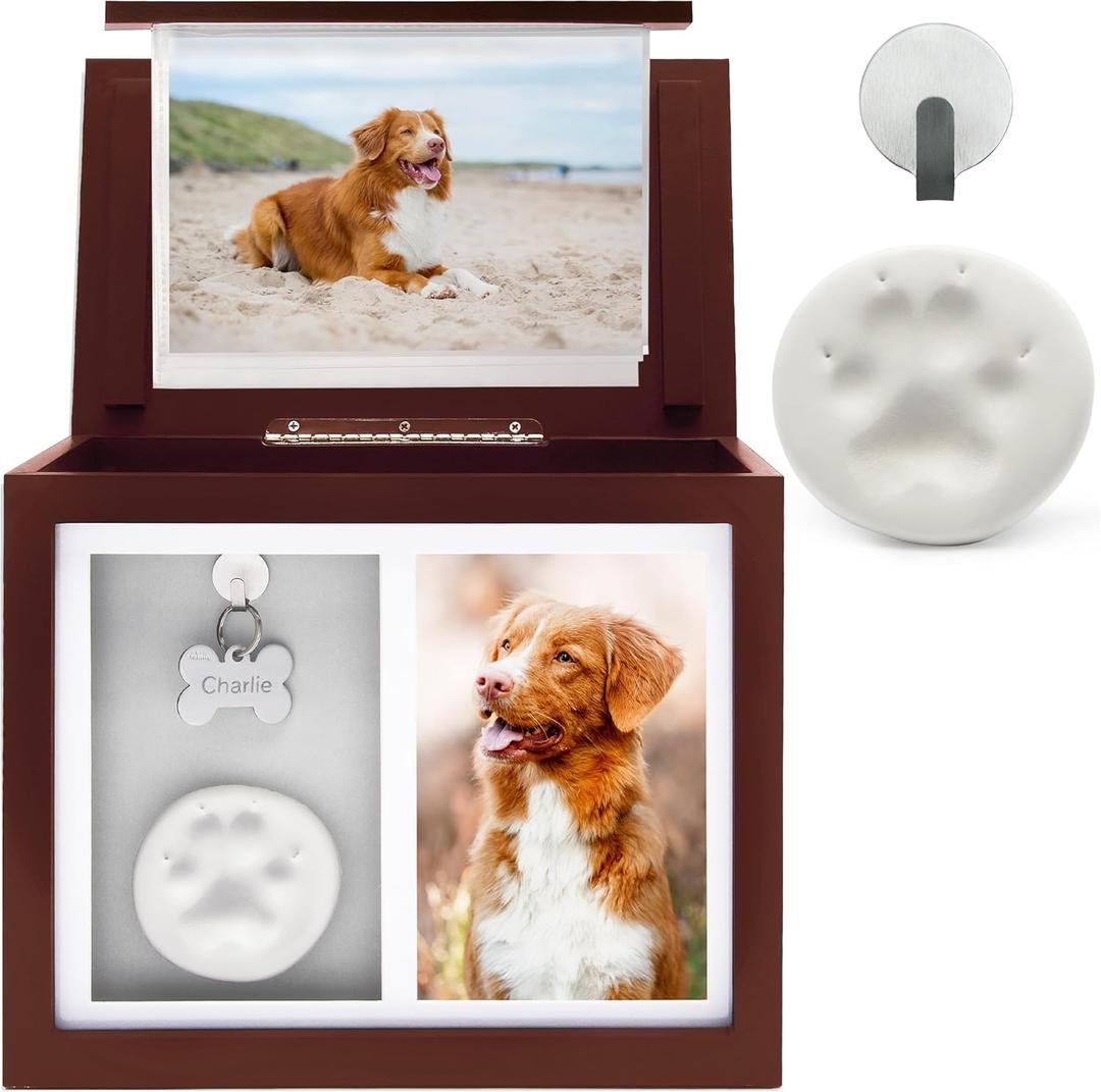 Pet Urns for Dogs Ashes Keepsake - Memorial Dog Urns for Ashes Personalized, Cat Urns for Ashes, pet urns for Dogs Ashes Small - Includes Pet Paw Print Kit, Picture Frame and Photo Book (Brown)
