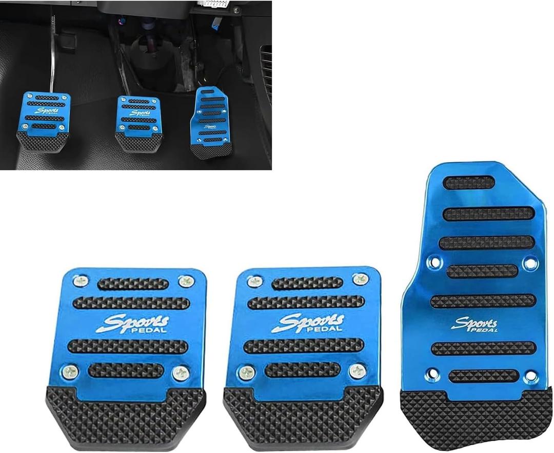 3 PCS Car Pedals Pads, Anti-slip Manual Transmission Accelerator & Brake Pedals, Hole-free Alloy Clutch Treads Sets, Universal for Most Cars, Trucks, SUVs (Blue)