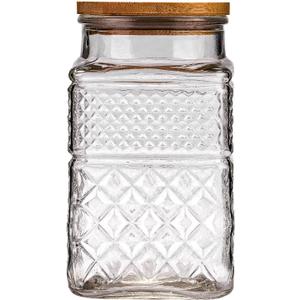 WHJY Glass Storage Container with Lid, Airtight Glass Jars, Farmhouse Tea Canister, Dog Treat Jar for Pet, Glass Candy Cookies Coffee Canister Jar Bath Salt Container - Square 67 oz