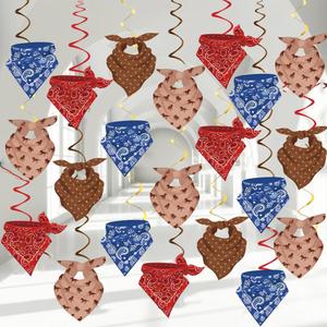 72pcs Western Cowboy Paisley Bandanas Hanging Swirl for Baby Shower Birthday Party Ceiling Decorations Streamers Halloween Party Supplies,Red Brown Blue White