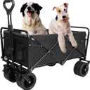 Collapsible Beach Wagon with All-Terrain Big Wheels,Folding Wagon Carts Heavy Duty with Adjustable Handle for Outdoor,Garden,Sports and Grocery, 220lbs Capacity, Black