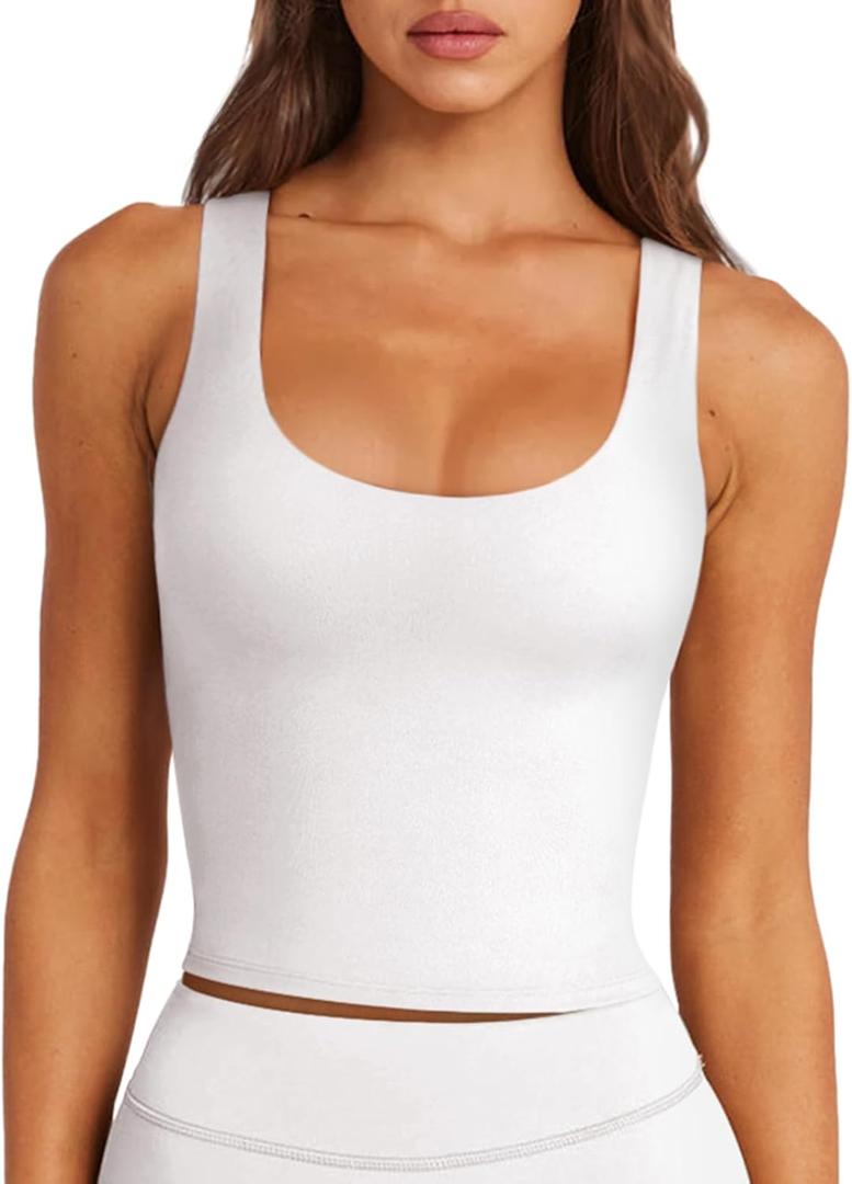 LASLULU Womens Sport Bras Long Line Workout Yoga Gym Athletic Tops Clothes Shirts Camisole Padded Crop Tank Tops (White, L)