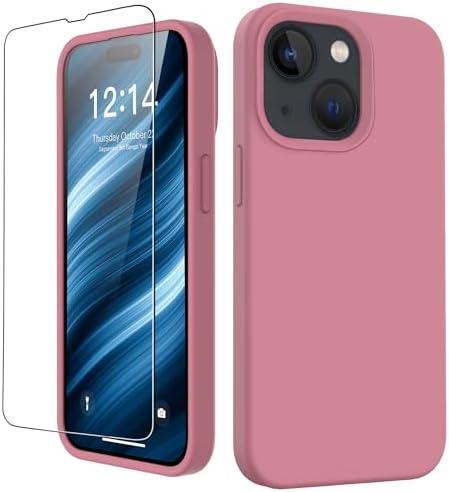 FUNMIKO Compatible with iPhone 15 Plus Case with Screen Protector,Upgraded Liquid Silky Soft Silicone,Fashionably Designed for Women and Girls,Protective Phone Cover,Grace Pink