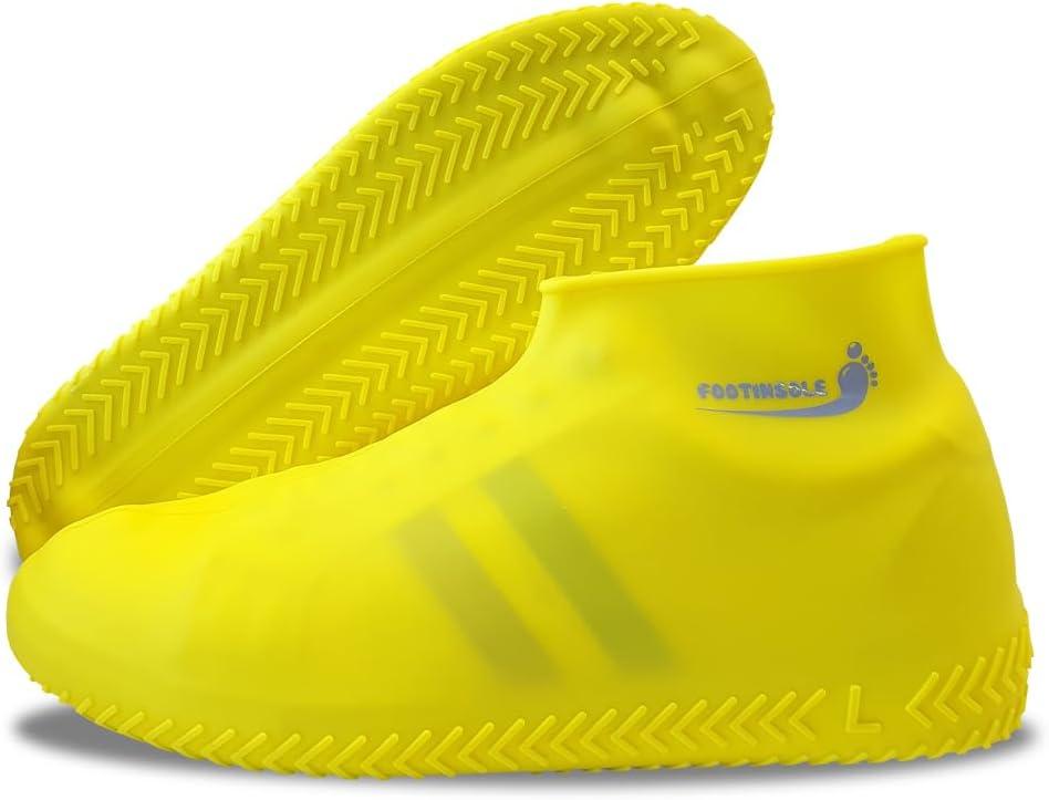 Waterproof Silicone Rubber Shoe Covers for Rain, Non-Slip Easy-handy Water Resistant Overshoes Outdoor Cycling Hiking Protectors Apply to Men, Women, Kids (Medium, YELLOW)