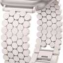 Minyee Compatible with Apple Watch Band Women 41/40/38/44/45/46/49/42mm, Dressy Honeycomb Pretty Adjustable Metal Designer Classy Wristband for iWatch Series 11 10 9 8 7 6 5 4 3 2 1 Ultra SE (Starlight)