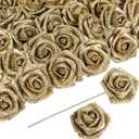 30 PCS Gold Artificial Flowers Glitter Roses Artificial Roses 2.17 in Foam Fake Flowers with Stem for Wedding Home Party DIY Bridal Bouquet Centerpieces Decor(Gold)