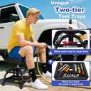 Rolling Shop Stool with Wheels, Garage Mechanic Shop Chair with Handle Backrest, Adjustable Height Work Stool, Roller Seat with Tool Tray Storage, Heavy Duty, 330 LBS Capacity, Black