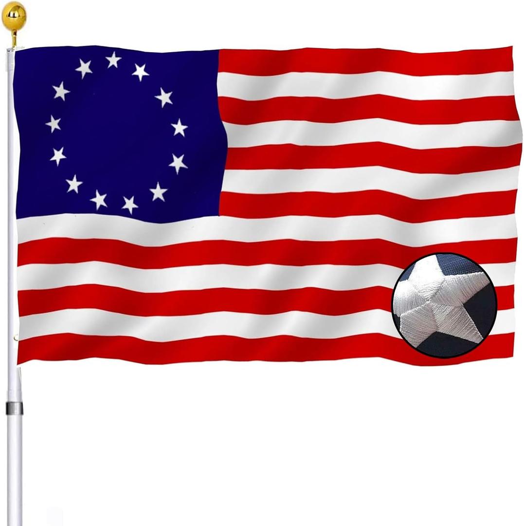 Embroidered Betsy Ross American US Flag 3x5 Outdoor- 13 Stars Colonies Primitive USA Stitched Flags Embroidered Stars Sewn Stripes Heavy Duty Banner