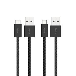 Belkin USB A to USB C Cable 2-Pack, 3.3ft, 15W - Type C Charger, iPhone Charger Cord, Soft, Braided, Flexible for iPhone 16 & 15, Galaxy S25, Pixel 9, iPad Pro, Airpods Pro, Switch & More - Black