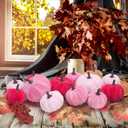 21 PCS Pink Pumpkins Set for Thanksgiving Decor, 3 Sizes Fake Velvet Pumpkin Mini Foam Pumpkin for Thanksgiving Farmhouse Fall Harvest Decorations Halloween Party Autumn Table Centerpiece